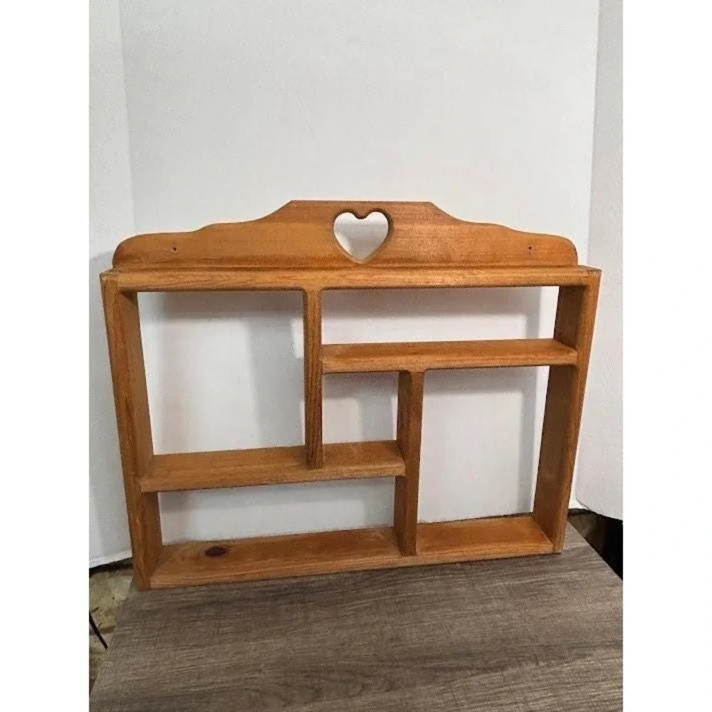 Vintage Wood Heart Shadow Box Wall Shelf Trinket Display Farmhouse Brown 21x18.5